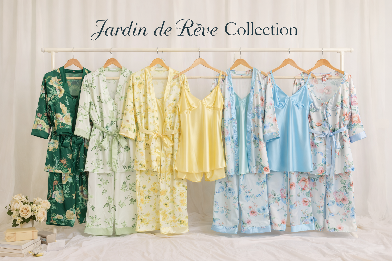 01 - 5-Piece Satin Set - Jardin de Rêve