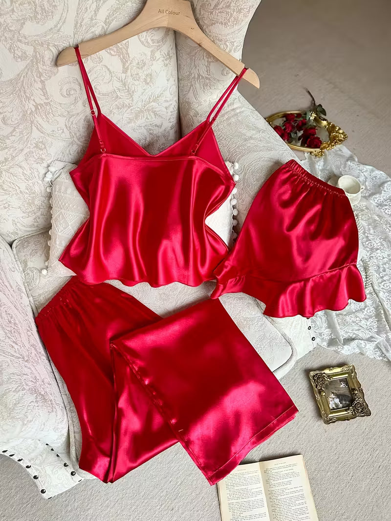 3-Piece Satin Set – Classic Red – Valentine Collection
