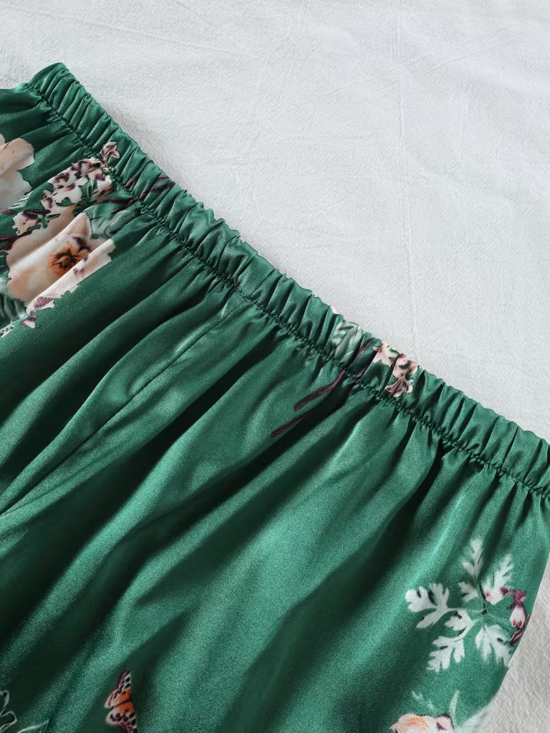 4-Piece Satin Set – Dark Green - Jardin Poétique