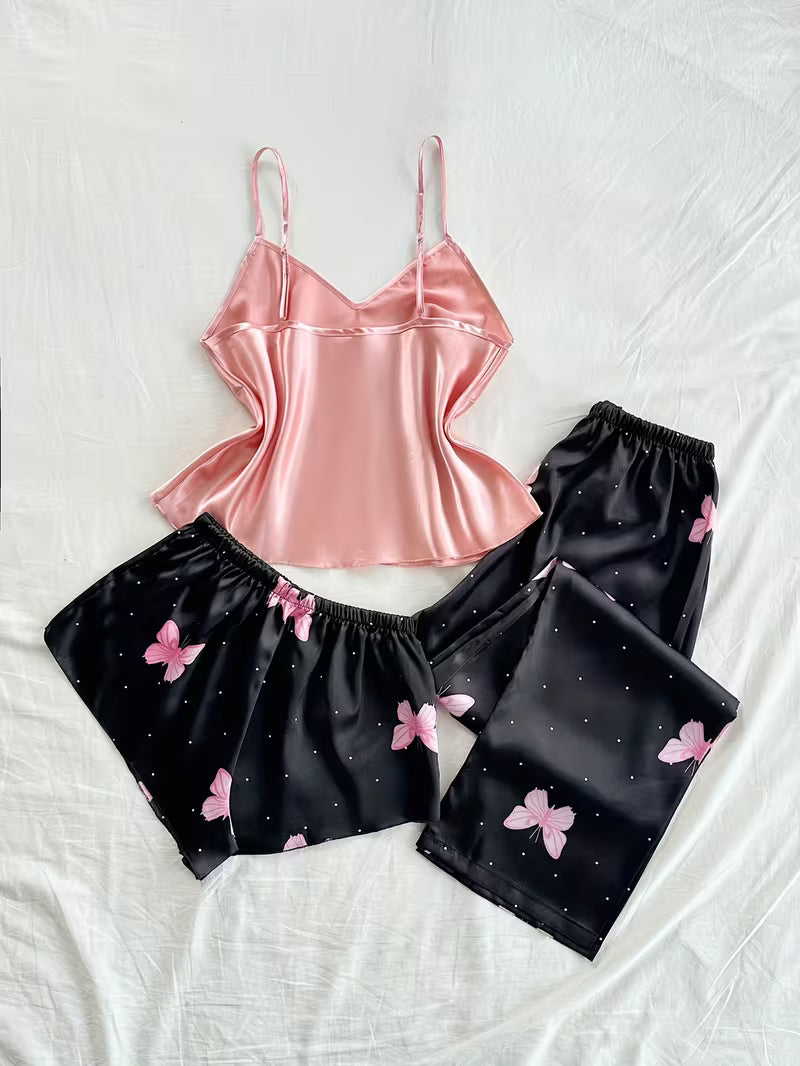3-Piece Satin Set – Noir Butterfly – Valentine Collection