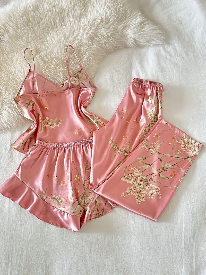 3-Piece Satin Set – Rose Pink – Dreameria Floral