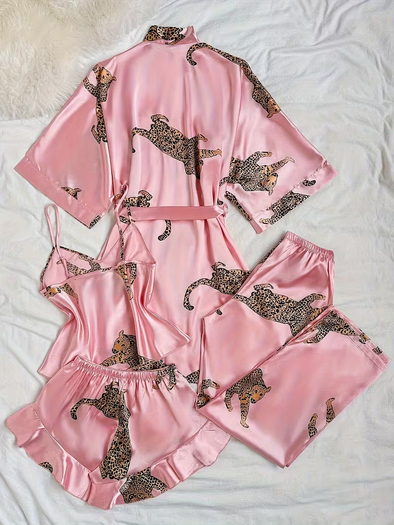 4-Piece Satin Set – Rose Pink – Wildlife