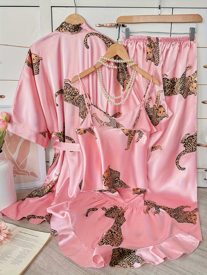 4-Piece Satin Set – Rose Pink – Wildlife