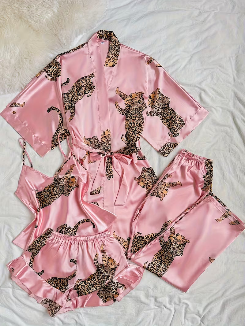 4-Piece Satin Set – Rose Pink – Wildlife