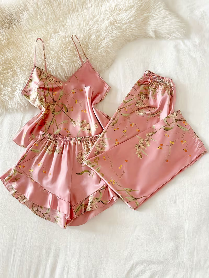 3-Piece Satin Set – Rose Pink – Dreameria Floral