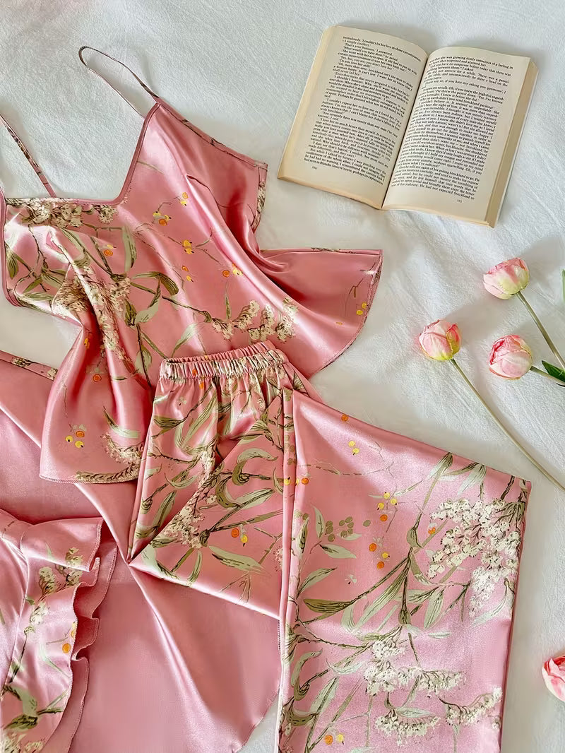 4-Piece Satin Set – Rose Pink - Jardin Poétique