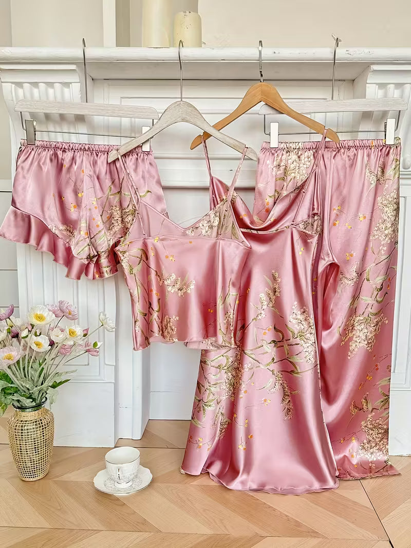 4-Piece Satin Set – Rose Pink - Jardin Poétique