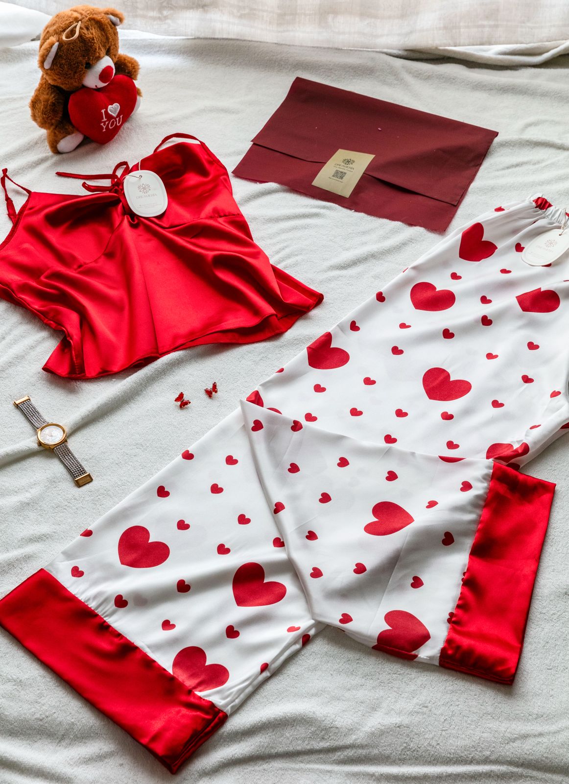 2-Piece Satin Set – Red Heart – Valentine Collection