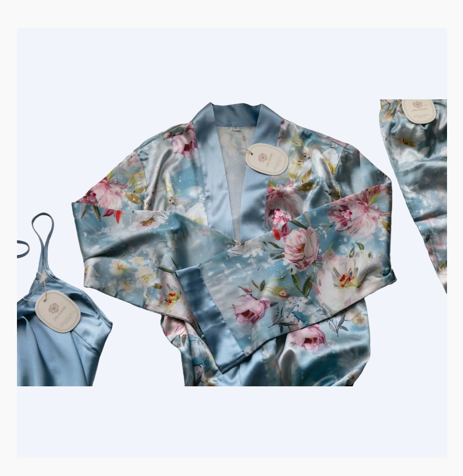 5-Piece Satin Set – Powder Blue – Jardin de Rêve