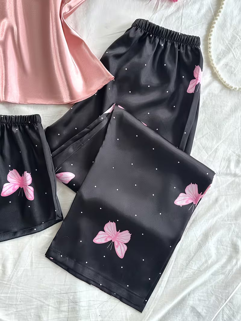 3-Piece Satin Set – Noir Butterfly – Valentine Collection