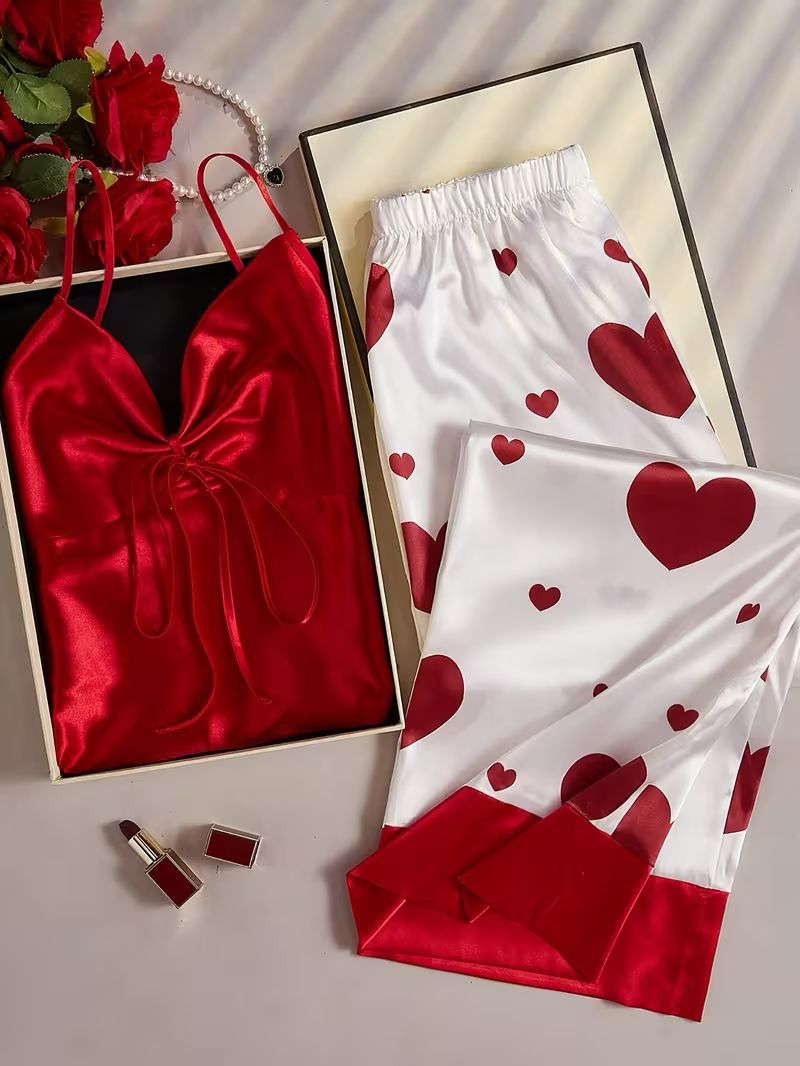 2-Piece Satin Set – Red Heart – Valentine Collection