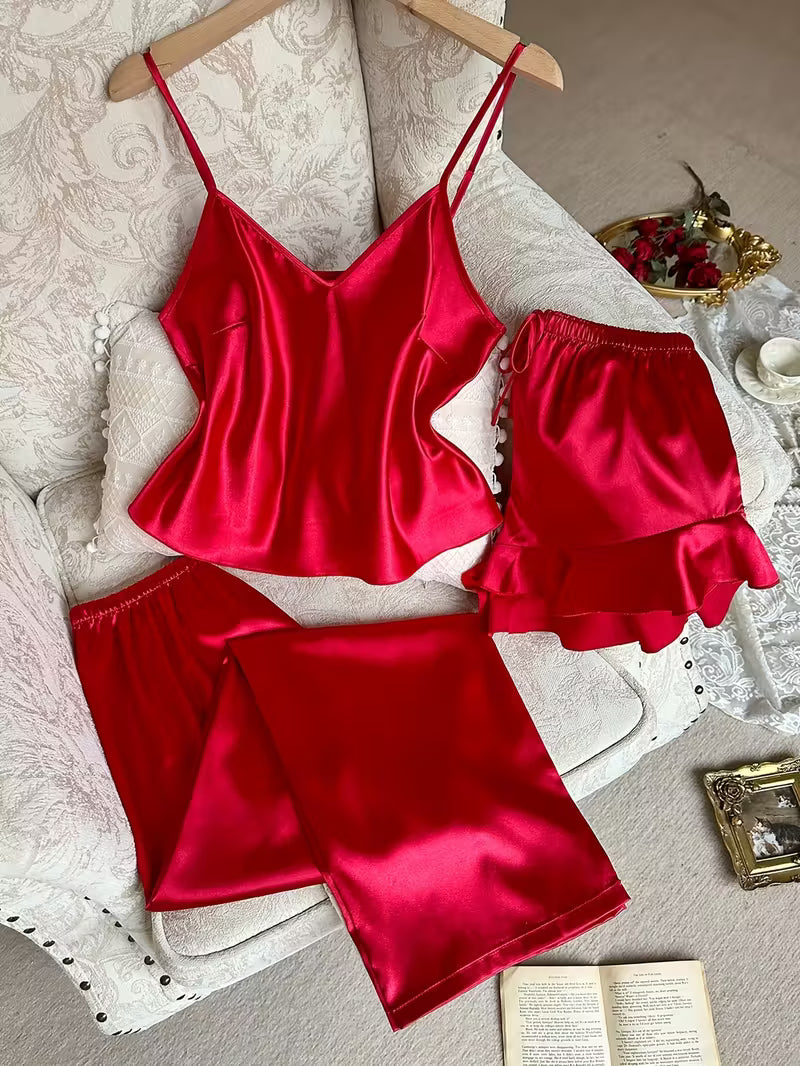 3-Piece Satin Set – Classic Red – Valentine Collection