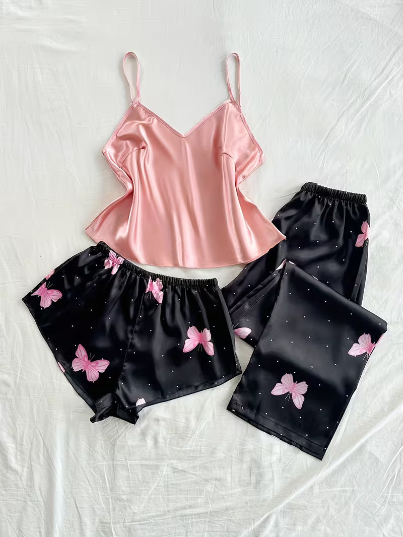 3-Piece Satin Set – Noir Butterfly – Valentine Collection