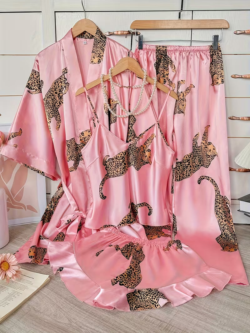 4-Piece Satin Set – Rose Pink – Wildlife