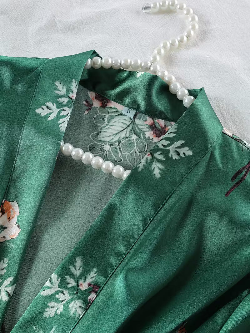 4-Piece Satin Set – Dark Green - Jardin Poétique