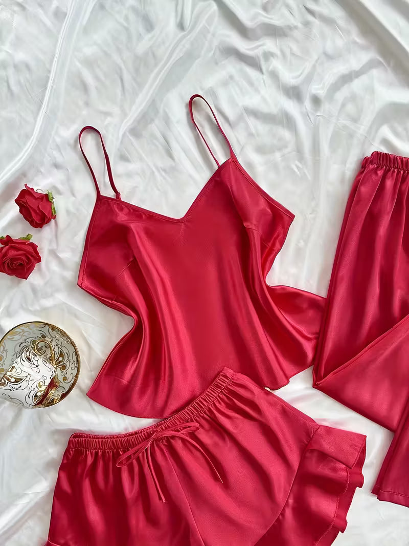 3-Piece Satin Set – Classic Red – Valentine Collection