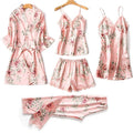 5-Piece Satin Set – Pink – Classic Lace Floral
