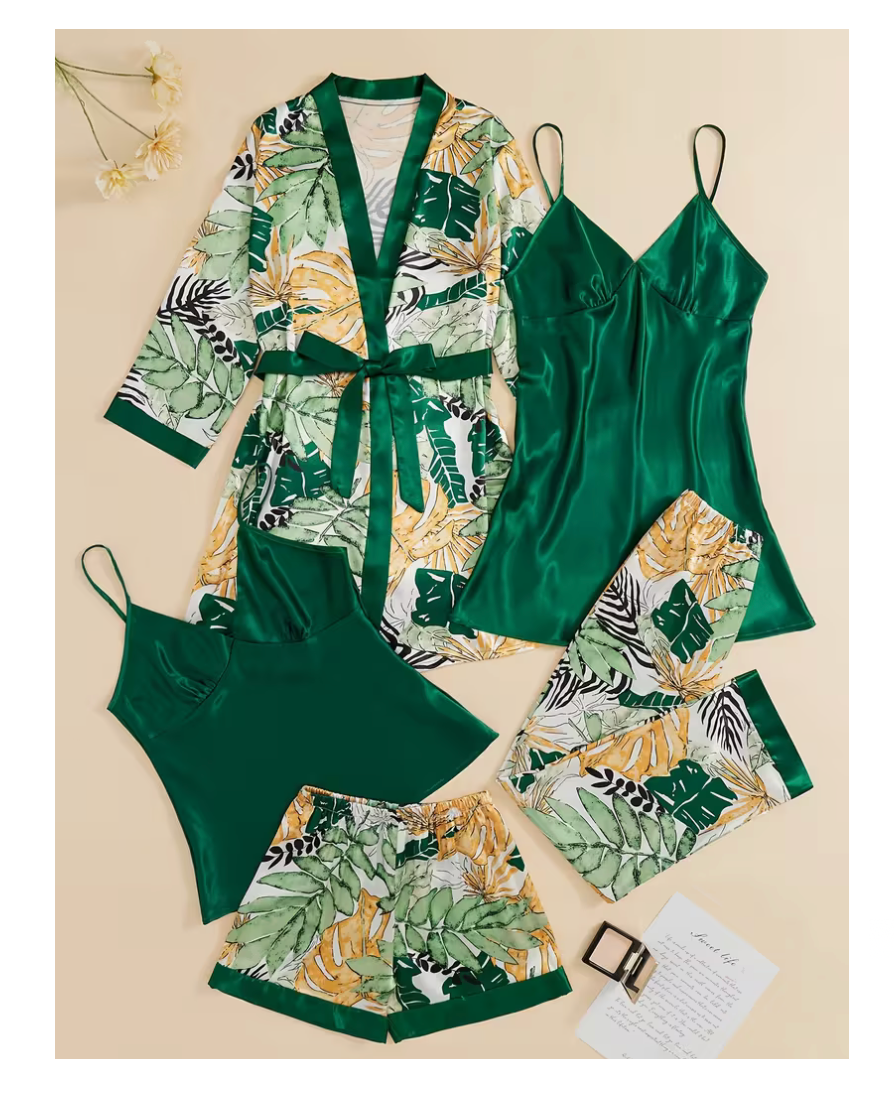5-Piece Satin Set – Dark Green – Jardin de Rêve