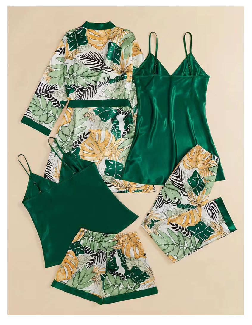 5-Piece Satin Set – Dark Green – Jardin de Rêve