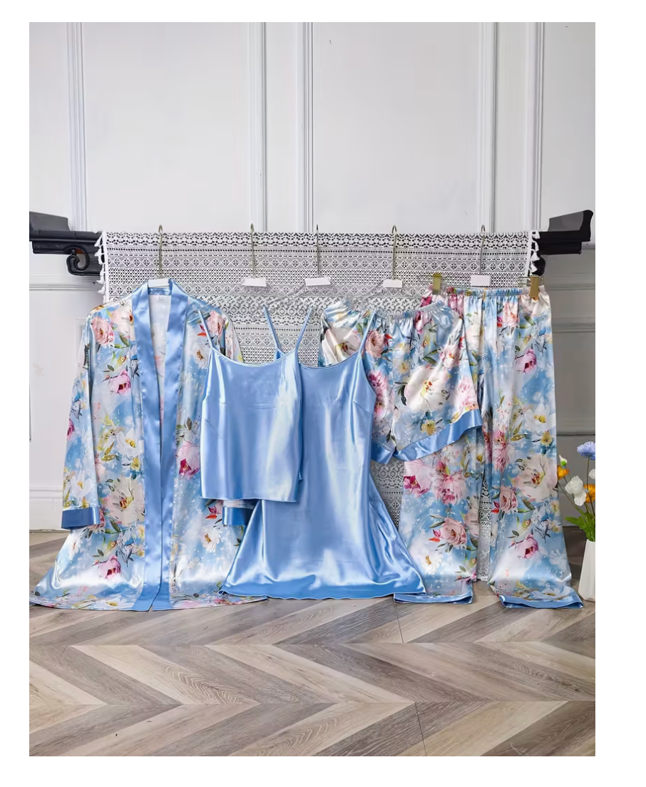 5-Piece Satin Set – Powder Blue – Jardin de Rêve