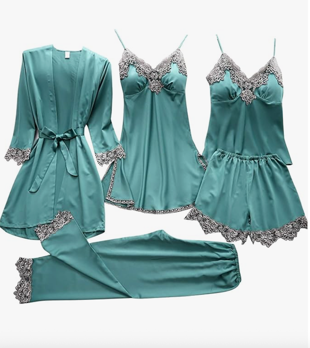 5-Piece Satin Set – Turquoise – Classic Lace