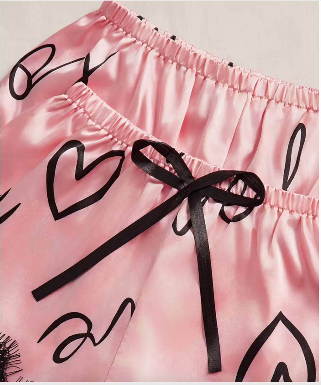 3-Piece Satin Set – Pink Heart – Valentine Collection