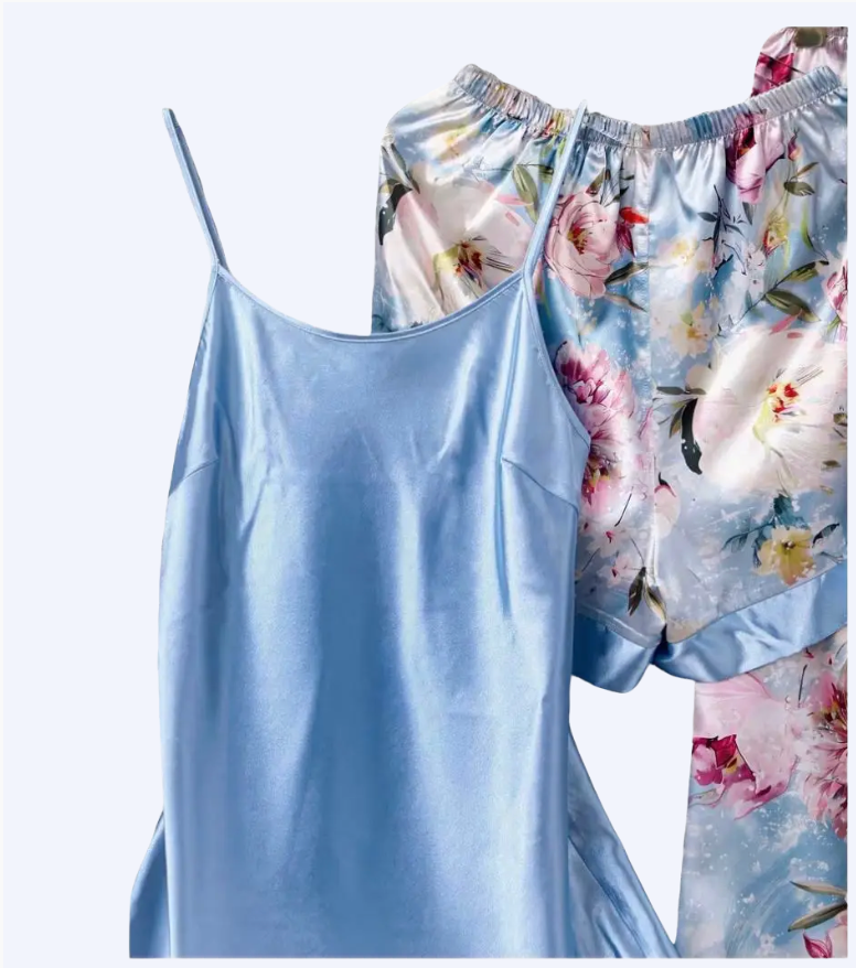 5-Piece Satin Set – Powder Blue – Jardin de Rêve