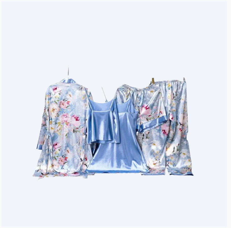 5-Piece Satin Set – Powder Blue – Jardin de Rêve