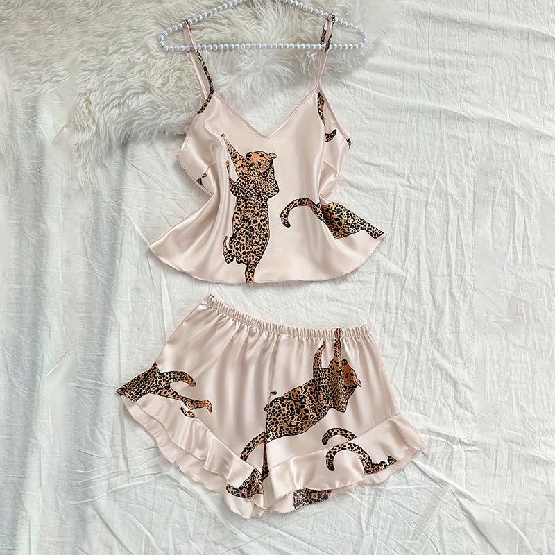 2-Piece Satin Set – Beige - Leopard