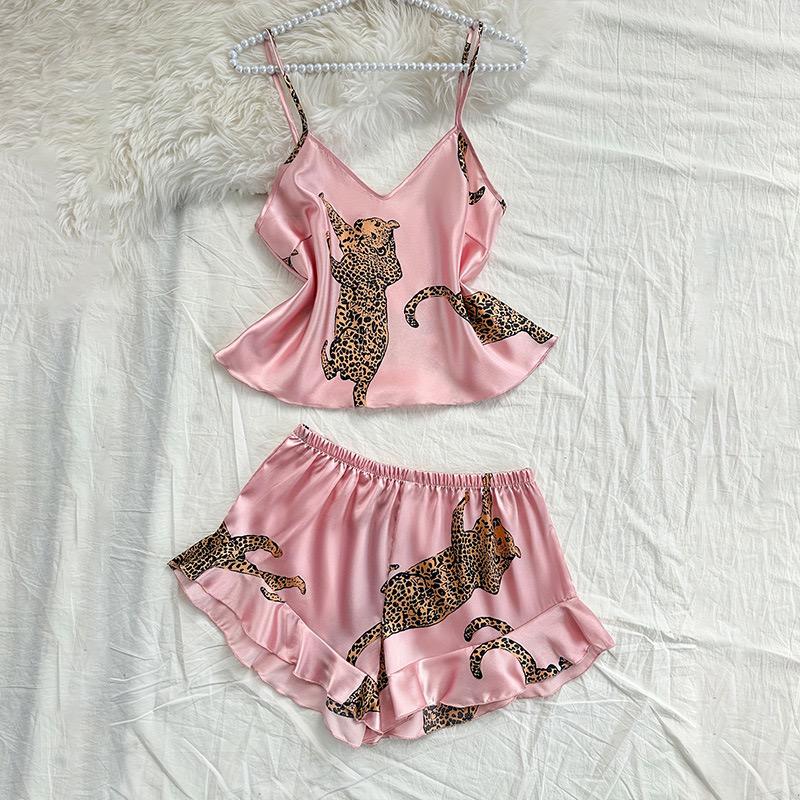 2-Piece Satin Set – Blush Pink - Leopard