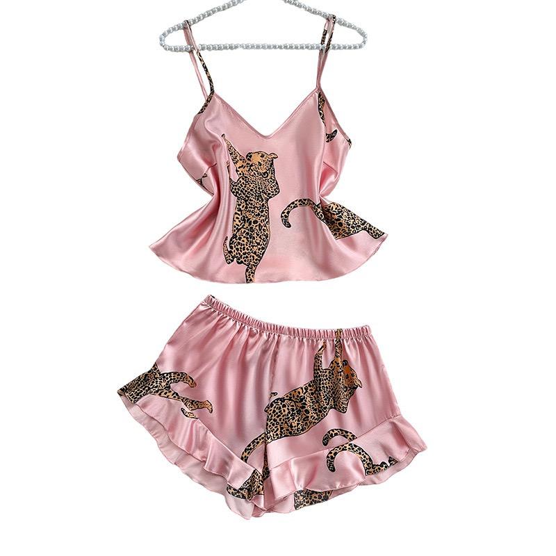 2-Piece Satin Set – Blush Pink - Leopard