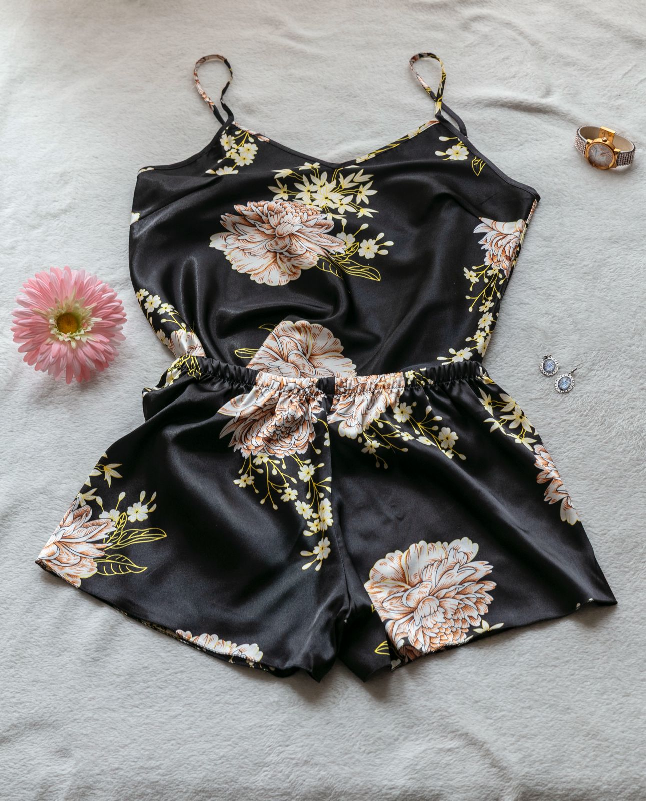 2-Piece Satin Set – Midnight Black – Voyage Ease