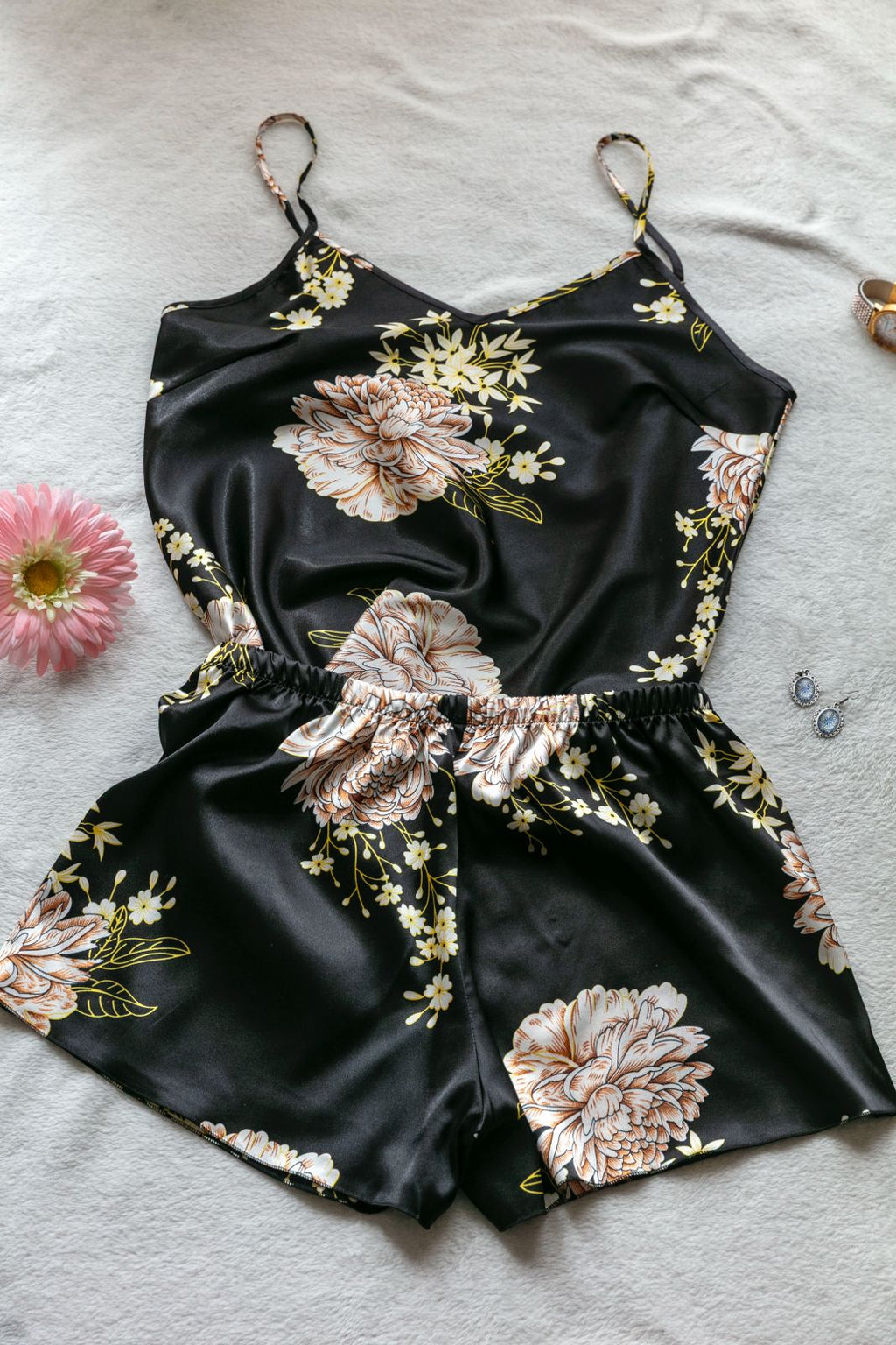 2-Piece Satin Set – Midnight Black – Voyage Ease