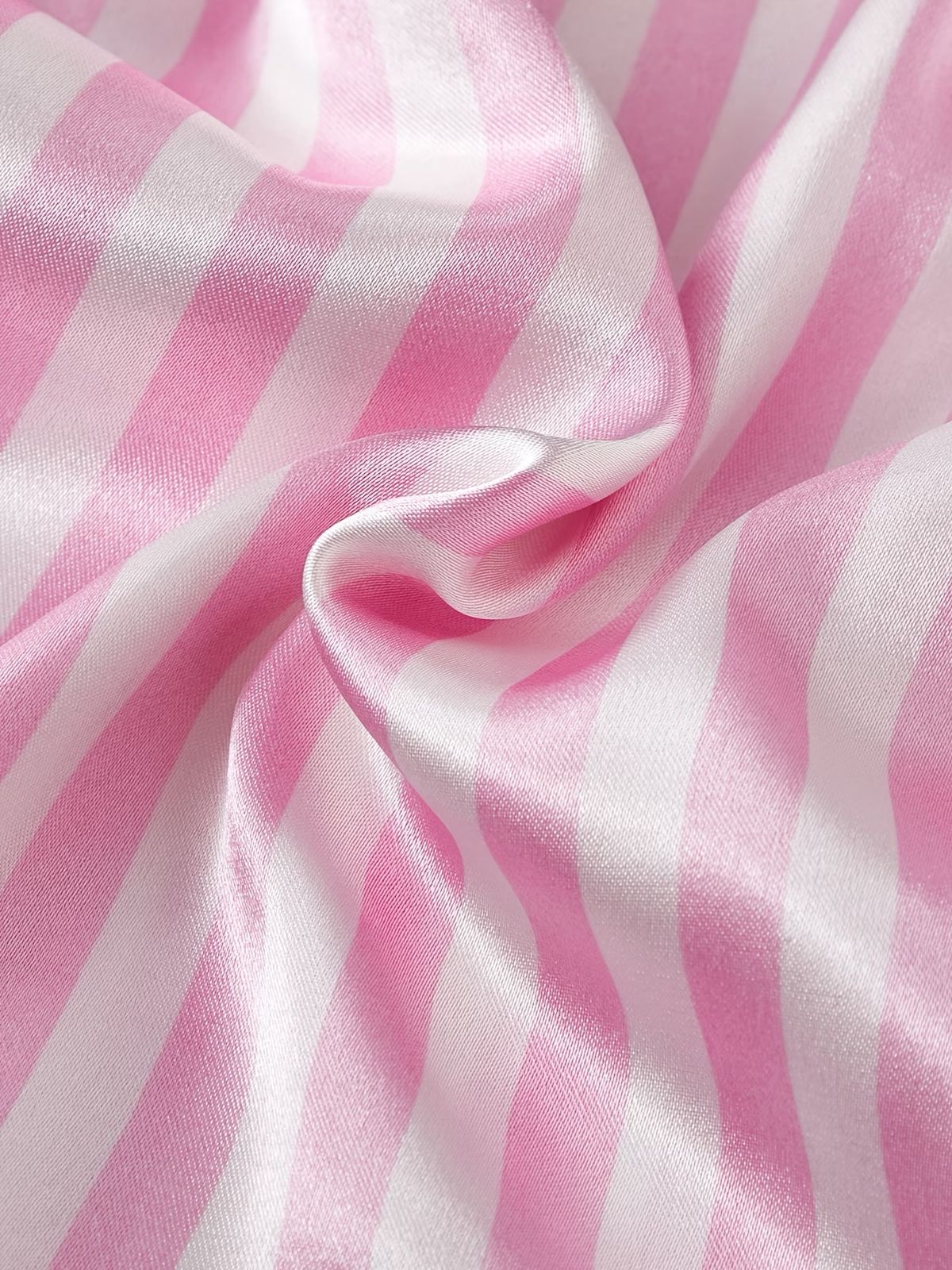3-Piece Satin Pajama Set – Pink Striped  Button Shirt, Long Pants & Shorts