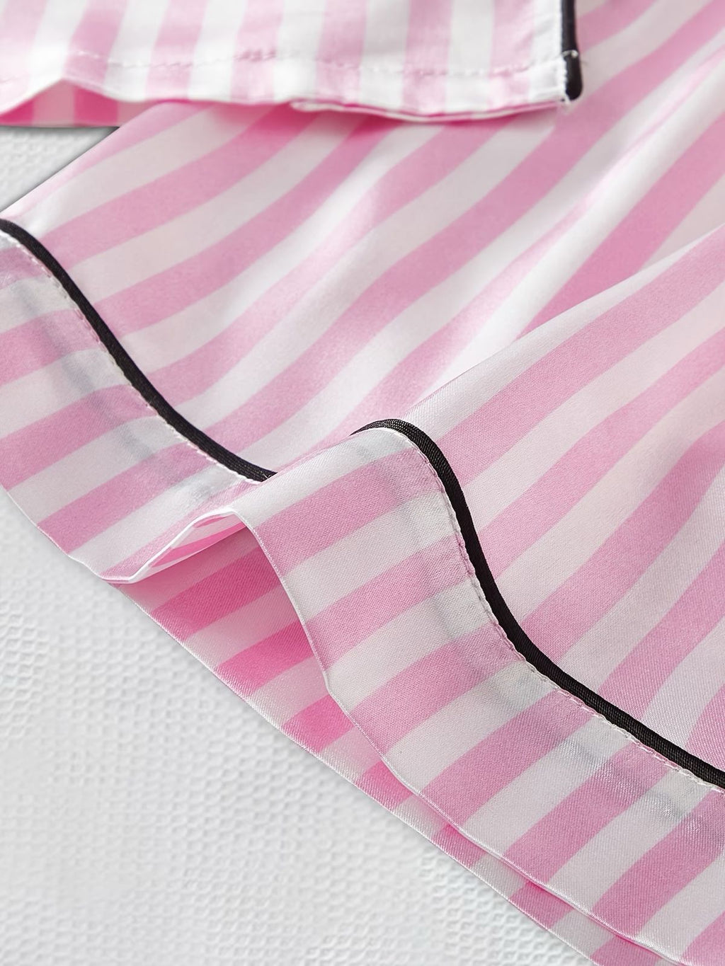 3-Piece Satin Pajama Set – Pink Striped  Button Shirt, Long Pants & Shorts