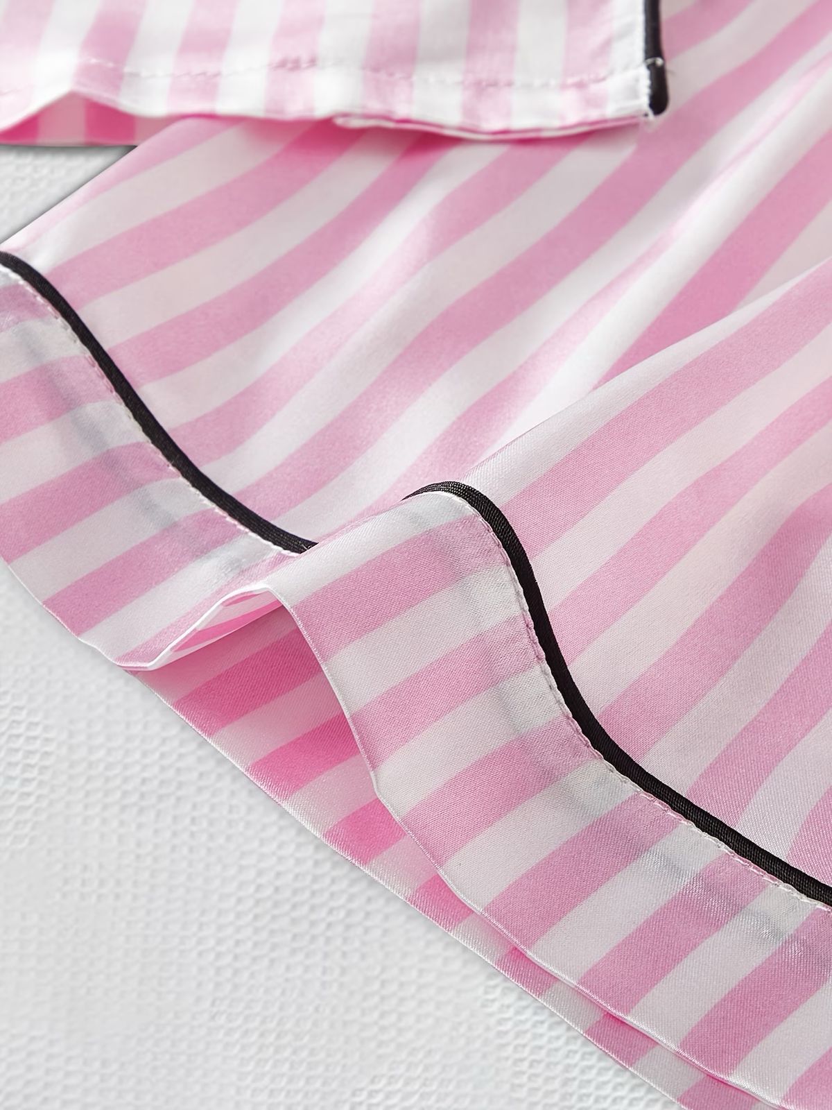 3-Piece Satin Pajama Set – Pink Striped  Button Shirt, Long Pants & Shorts