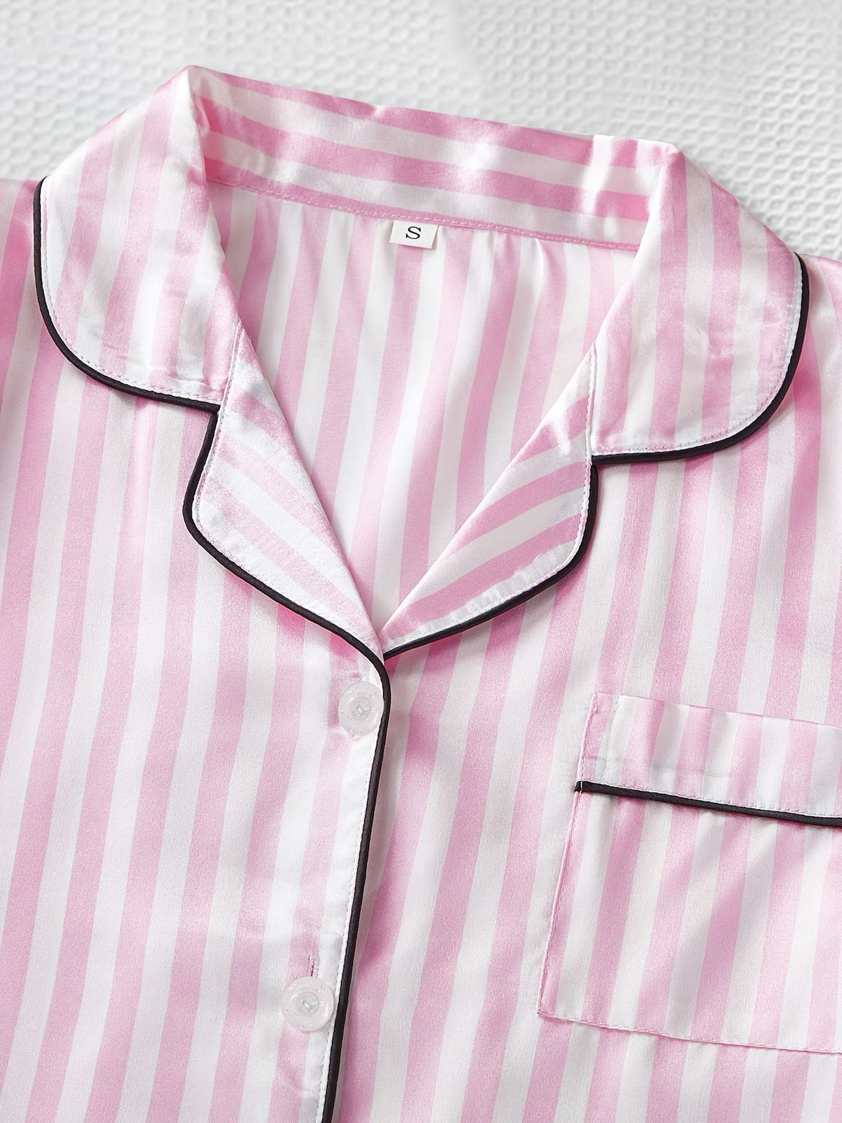 3-Piece Satin Pajama Set – Pink Striped  Button Shirt, Long Pants & Shorts