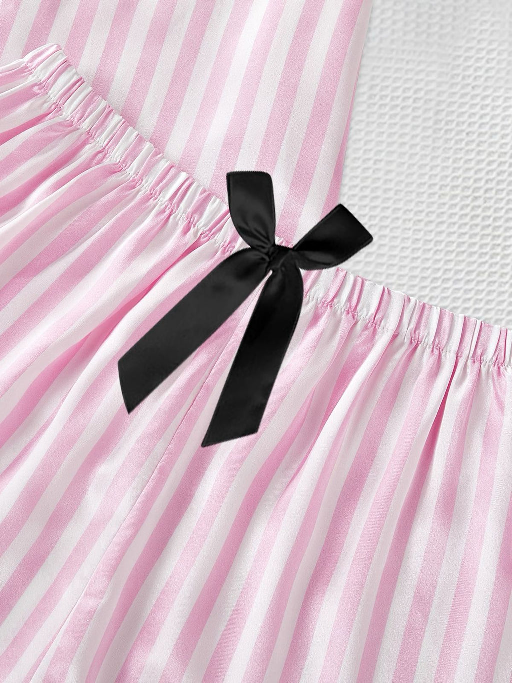 3-Piece Satin Pajama Set – Pink Striped  Button Shirt, Long Pants & Shorts