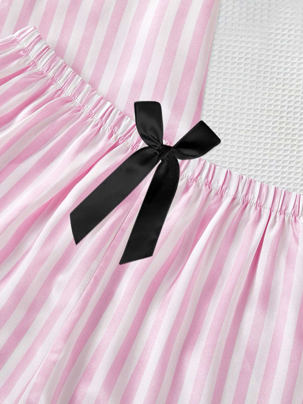 3-Piece Satin Pajama Set – Pink Striped  Button Shirt, Long Pants & Shorts