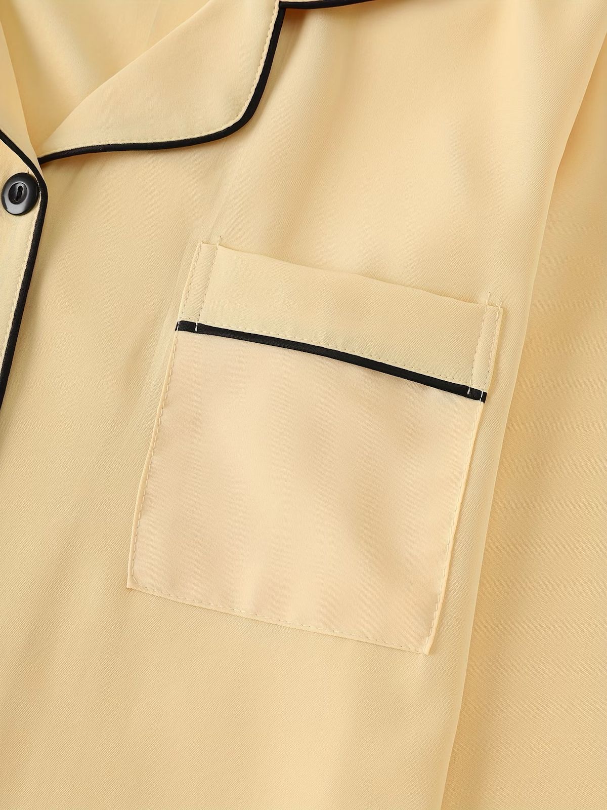 2-Piece Solid Color Satin Pajama Set – Lapel Button Cardigan & Long Lounge Pants - Ginger-colored