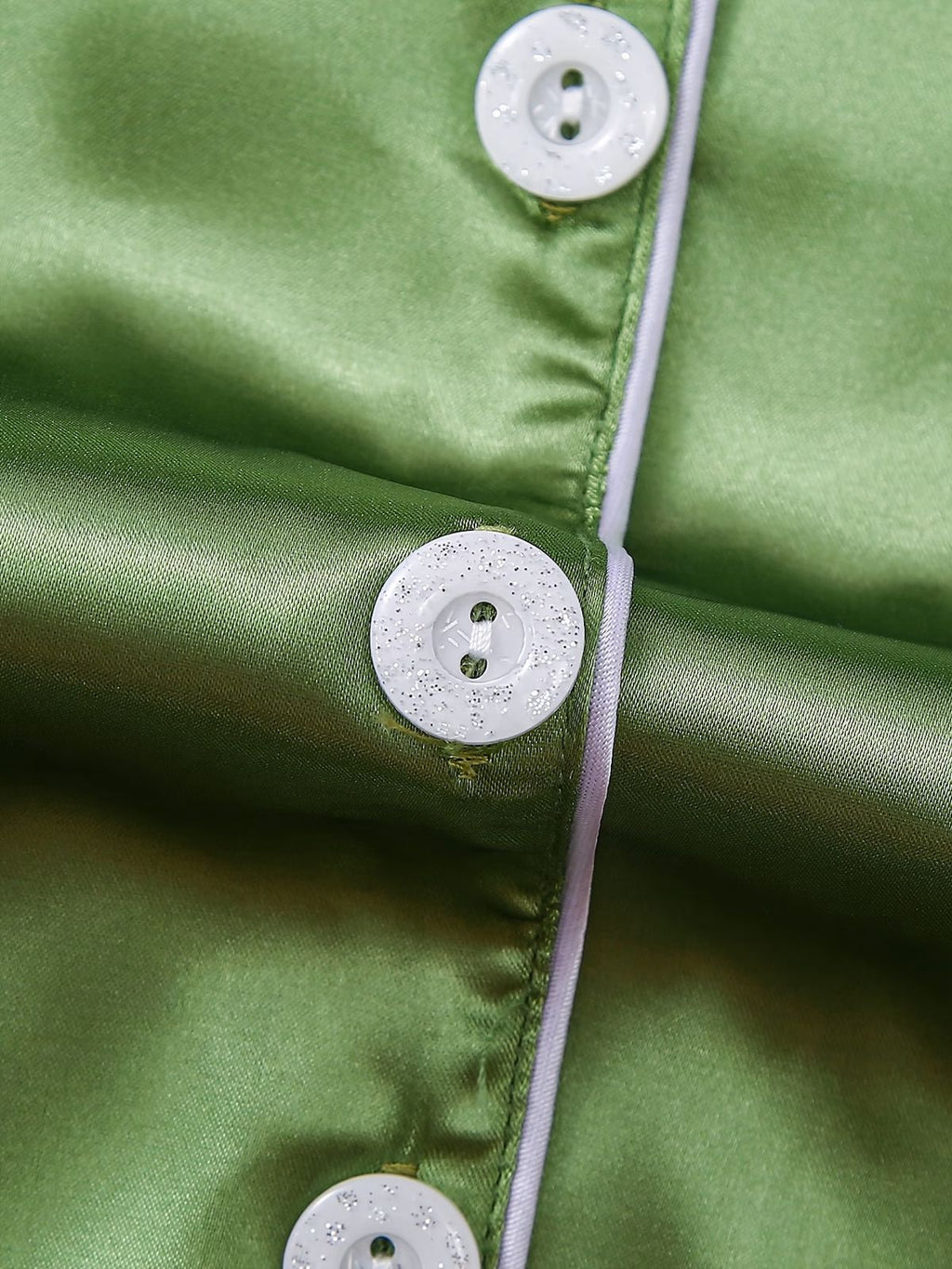 2-Piece Solid Color Satin Pajama Set – Lapel Button Cardigan & Long Lounge Pants - Green
