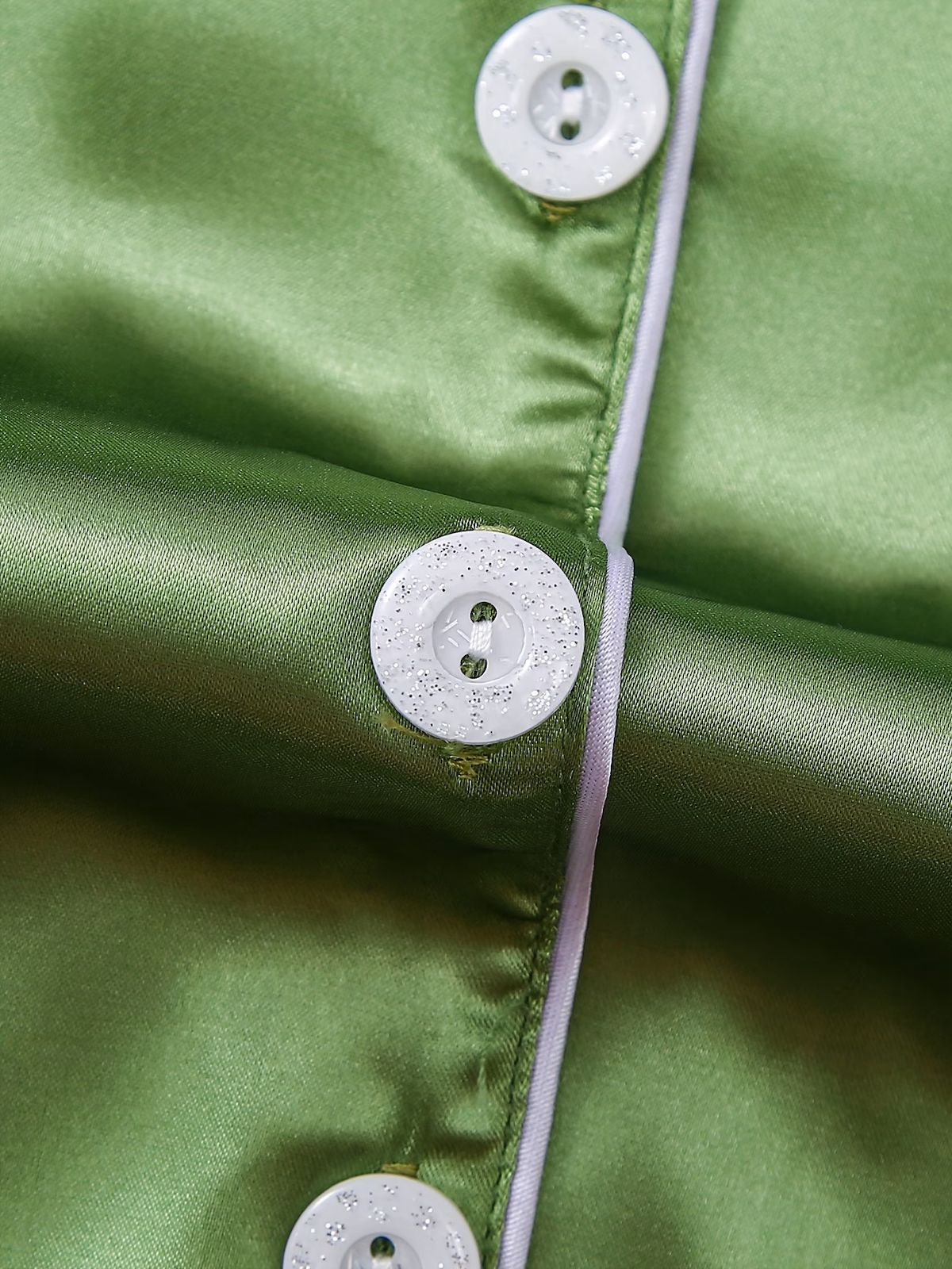 2-Piece Solid Color Satin Pajama Set – Lapel Button Cardigan & Long Lounge Pants - Green