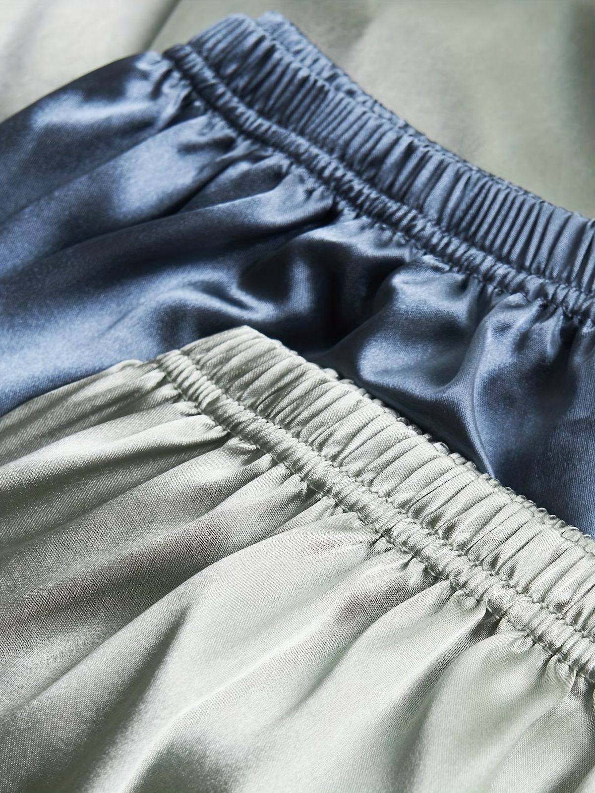 4-Piece Satin Lounge Set - Dual-Tone Satin Pajama Set – Long Sleeve Button Pajamas (Mist Blue / Light Blue)