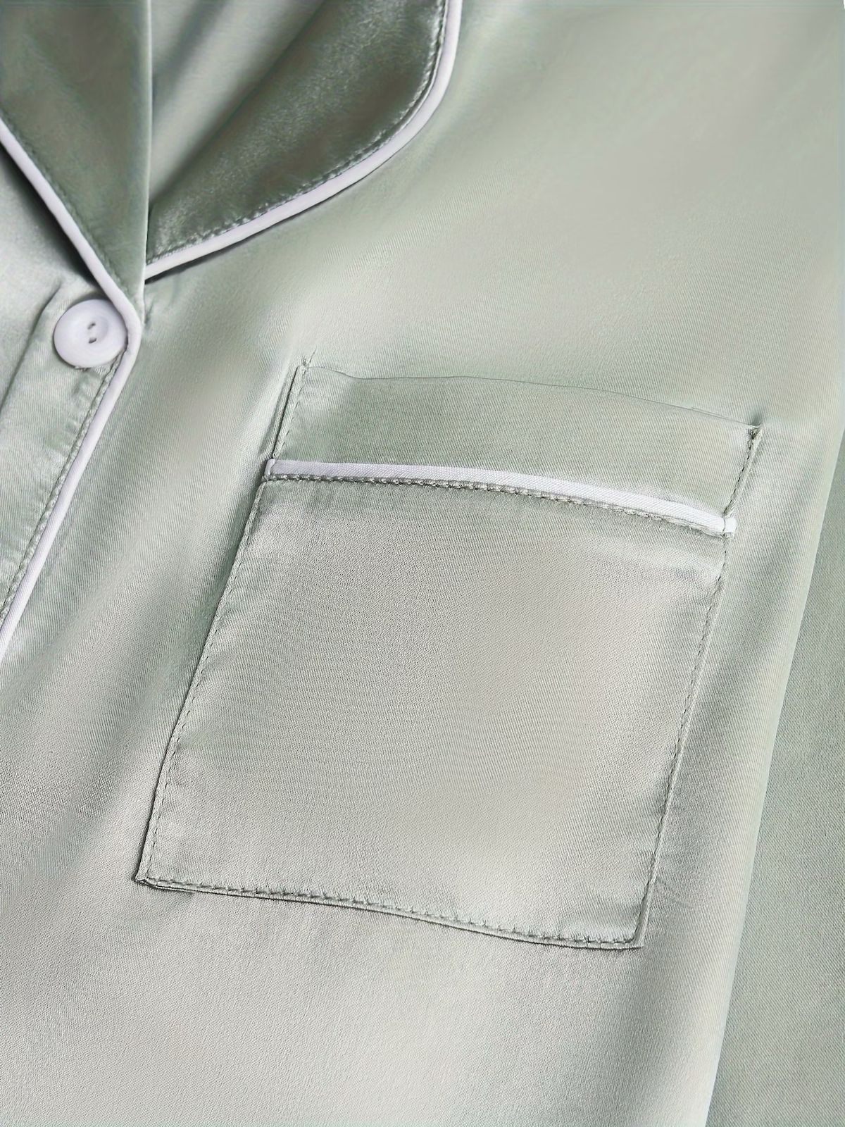 4-Piece Satin Lounge Set - Dual-Tone Satin Pajama Set – Long Sleeve Button Pajamas (Mist Blue / Light Blue)