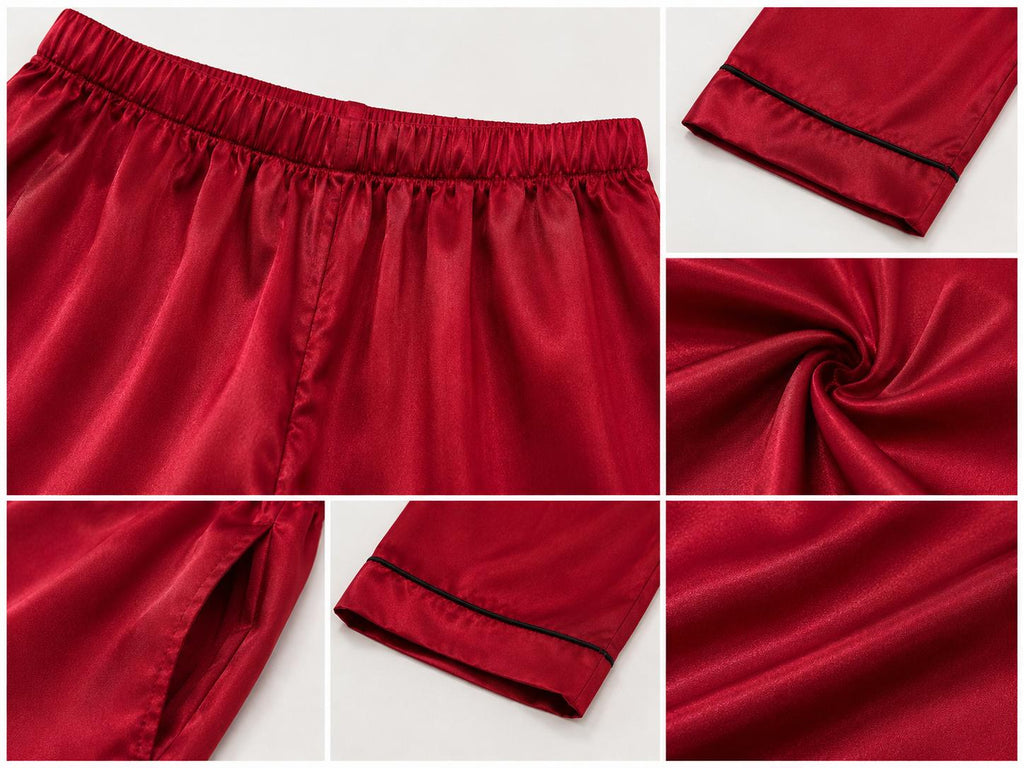 3-Piece Satin Pajama Set – Wine Red | Cami, Shorts & Long Pants