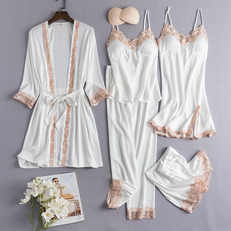 5-Piece Satin Set – Milk White – Classic Lace