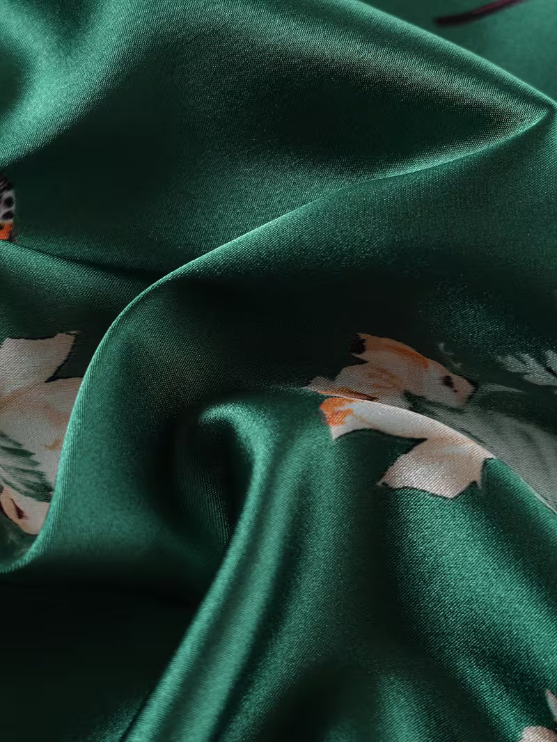 4-Piece Satin Set – Dark Green - Jardin Poétique