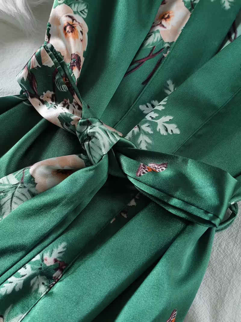 4-Piece Satin Set – Dark Green - Jardin Poétique