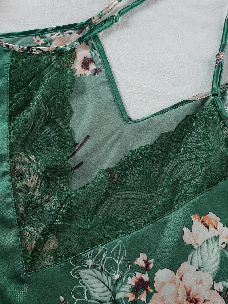 4-Piece Satin Set – Dark Green - Jardin Poétique