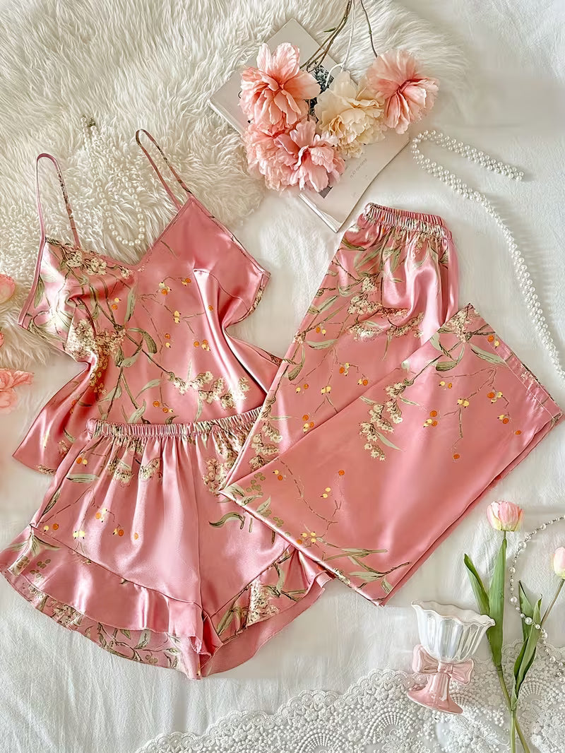 3-Piece Satin Set – Rose Pink – Dreameria Floral